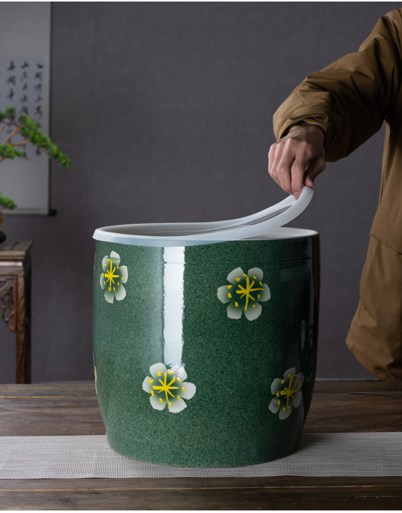 Jingdezhen ceramic barrel with cover household seal 10 jins 20 to 30 jins rice such as pot old insect - resistant rice storage box