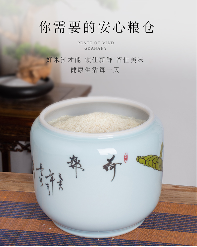 Jingdezhen ceramic barrel with cover rice box 10 kg20 jin to rice storage/household insect seal moisture meters