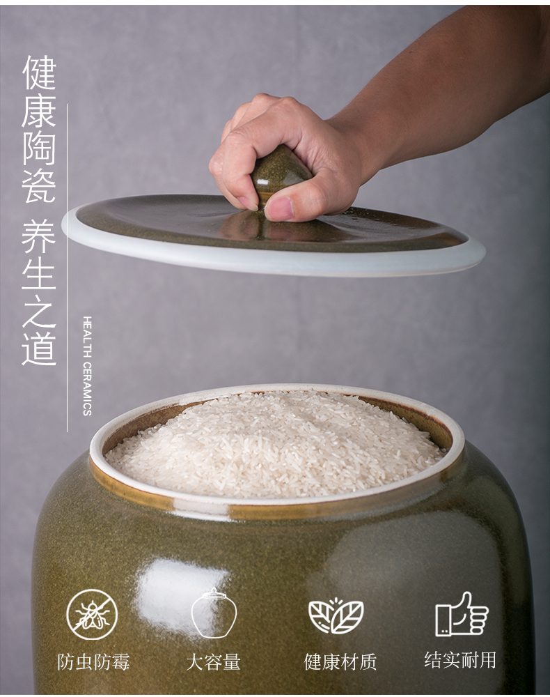 Jingdezhen ceramic barrel with cover store 30 jins meters installed large face barrel household seal ricer box of rice storage tank