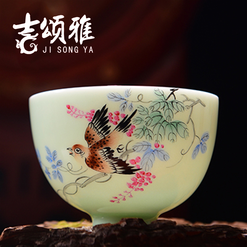 Hand made tea sets jingdezhen blue glaze glaze color painting of flowers and a cup of tea cups on single CPU master cup JinHe sample tea cup