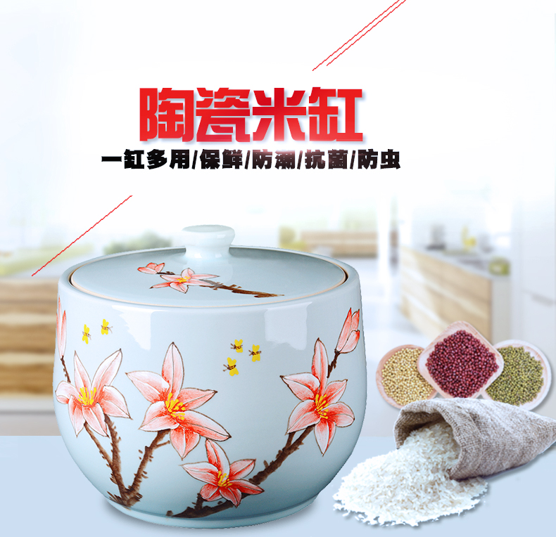 Jingdezhen ceramic barrel ricer box meter box 15 kg lily storage with cover seal storage tank with moistureproof insect - resistant