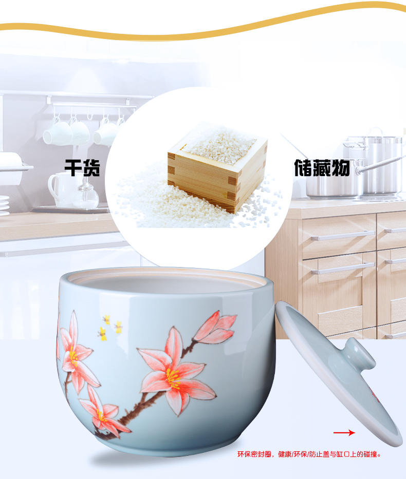 Jingdezhen ceramic barrel ricer box meter box 15 kg lily storage with cover seal storage tank with moistureproof insect - resistant