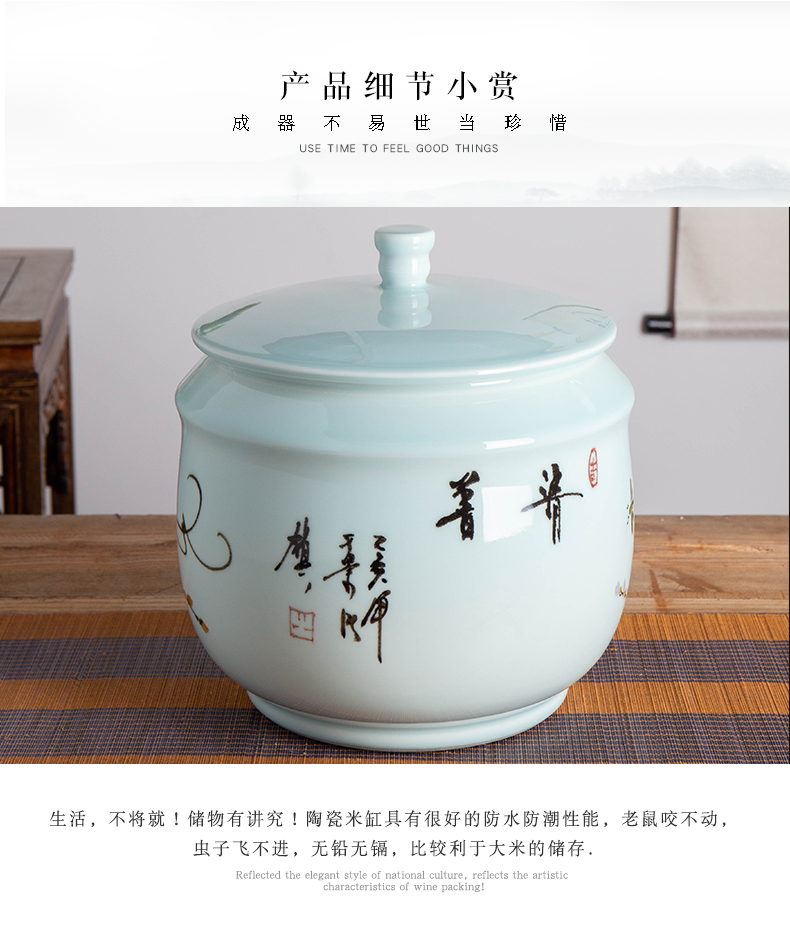 Jingdezhen ceramic barrel with cover rice box 10 kg20 jin to rice storage/household insect seal moisture meters