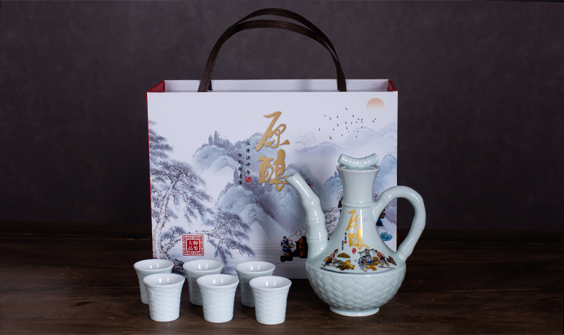 Jingdezhen ceramic bottle wine jar sealed flask 1 catty restoring ancient ways put household ceramics hip flask gift boxes