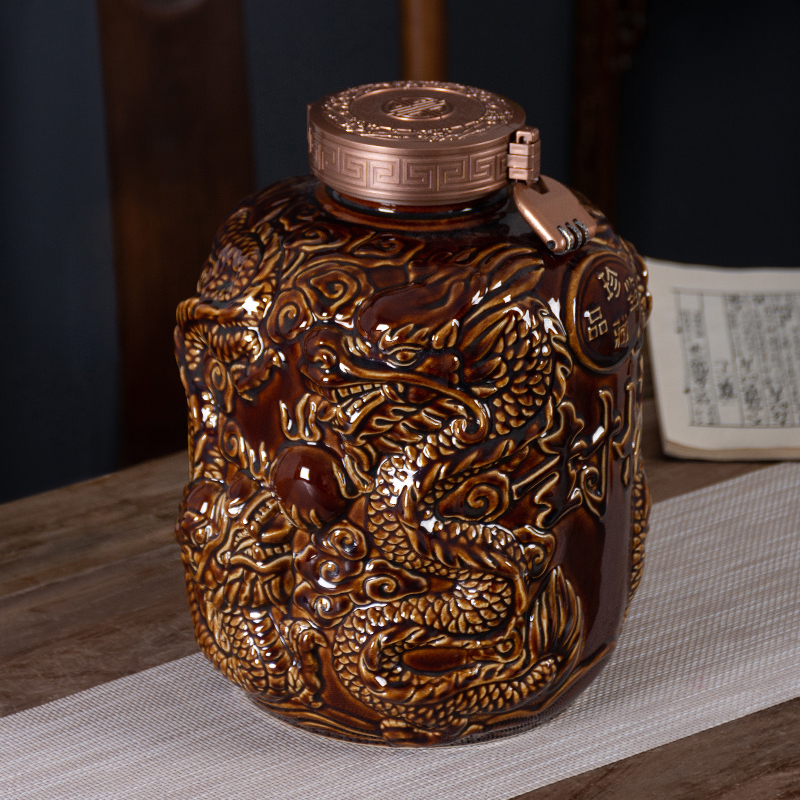 Jingdezhen ceramic jar 10 jins 20 jins to restore ancient ways carved dragon restaurant using sealed empty mercifully wine