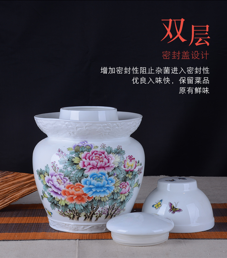 Jingdezhen ceramic kimchi altar seal storage tank sichuan pickles pickles pickles jar of double cover pickle jar