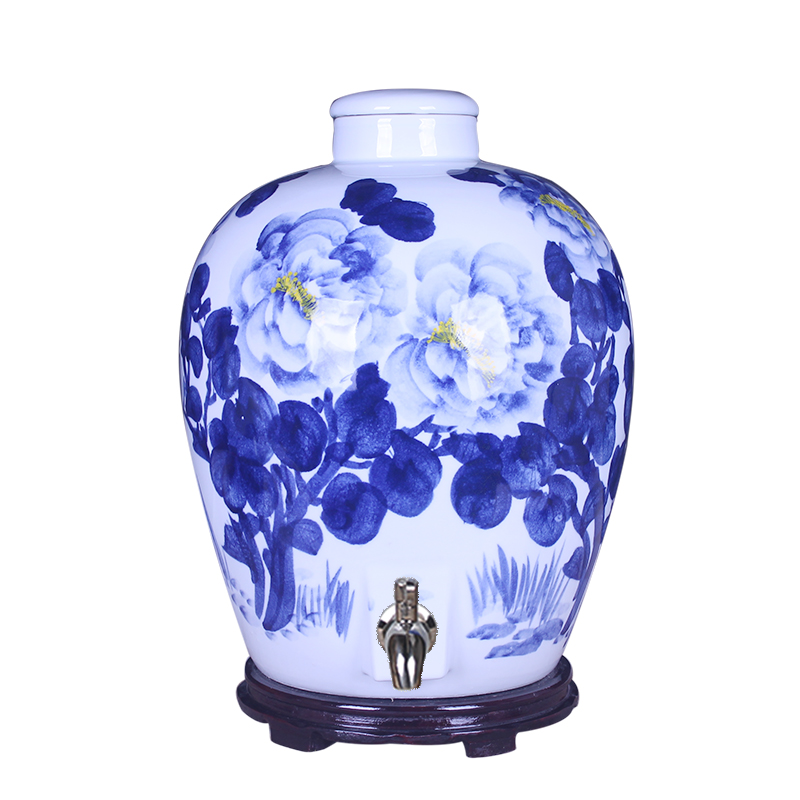 Mercifully jars wine bottle of blue and white porcelain of jingdezhen ceramics 20 jins 30 jins of 50 pounds with leading wine wine jar jar