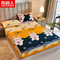Antarctic person clip cotton bed Ogasawara single piece of milk suede printed mattress cover Mat Dreams Thickening full-pack bed sheet protective sleeves