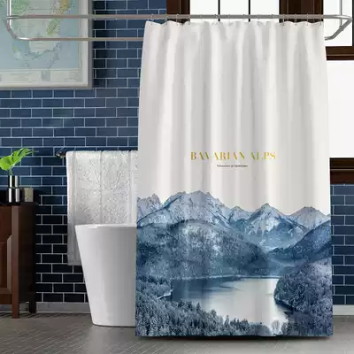 Cai Mei new Chinese style Polyester fiber landscape painting door curtain thickened partition window mildew-proof bathroom ink wind shower room shower curtain