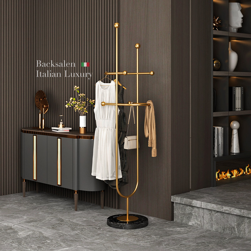 Italian light luxury clothes hanger floor-to-ceiling bedroom hanger home living room wrought iron clothes rack porch net red coat rack