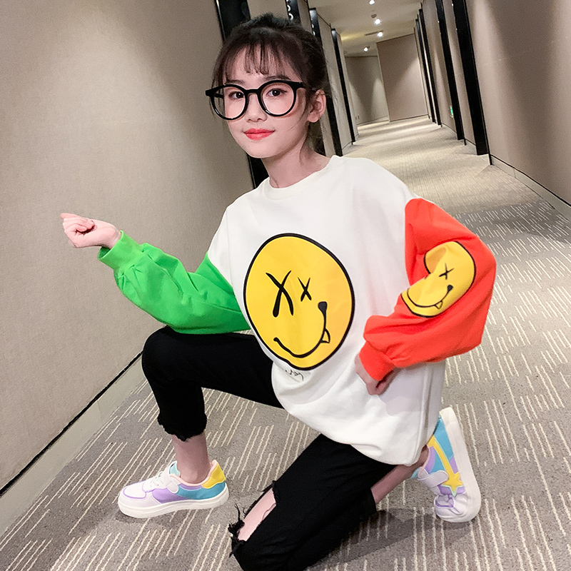 thương hiệu thủy triều t-shirt trẻ em dài sleevespring mùa xuân và mùa thu váy 2020 Hàn Quốc phiên bản của chiếc áo cô gái đáy mới khâu đầu t mỏng.