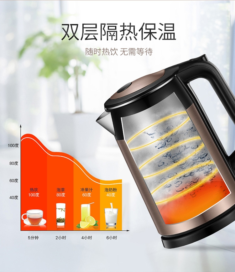 bình nấu nước sôi Ấm đun nước điện Supor ấm đun nước chính hãng 304 inox cách nhiệt hộ gia đình 1.7 lít nồi hơi nước dung tích lớn - ấm đun nước điện bình siêu tốc coex