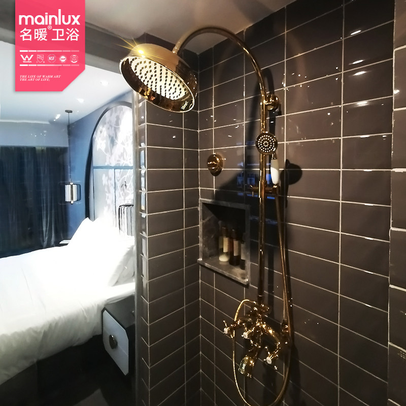 Name warm booster golden retro shower head shower kit hot and cold adjusting home tap bath full copper European-style bathroom