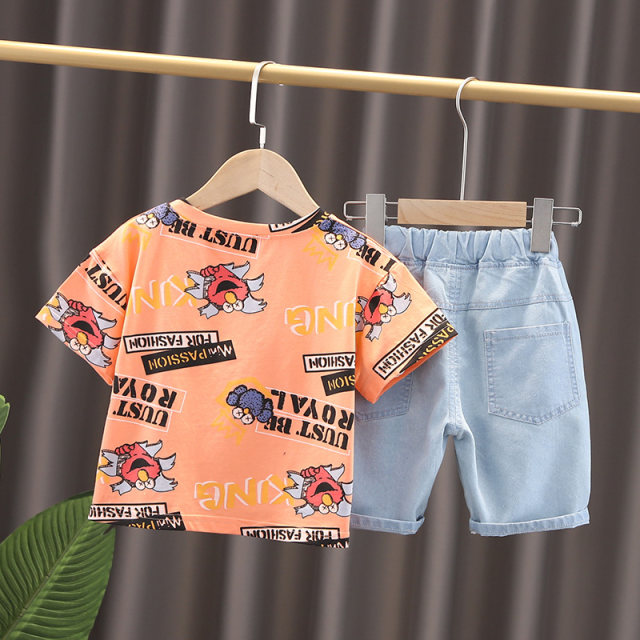 Baby summer suits 2021 new children's boys short-sleeved handsome two-piece summer children's clothes fashionable and foreign