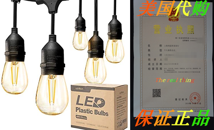 addlon LED Outdoor String Lights 48FT with 2W Dimmable Ed