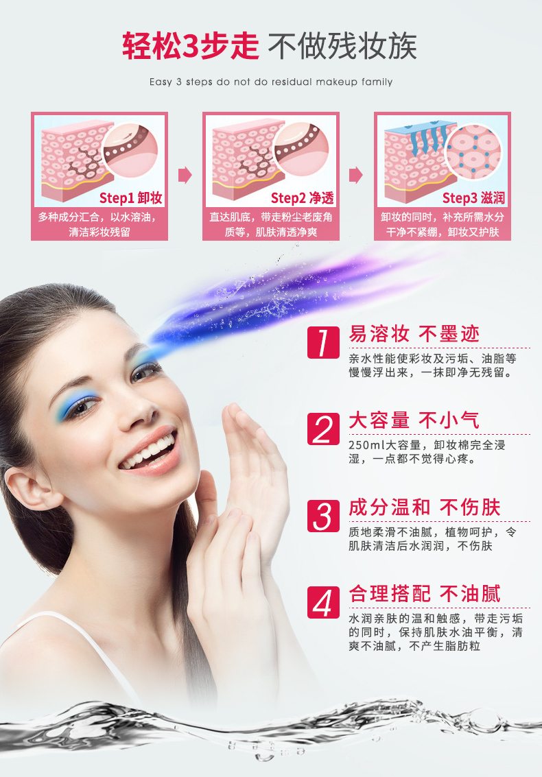 Nước tẩy trang Meng Xilan tẩy trang nhẹ nhàng cho môi tẩy trang evoluderm
