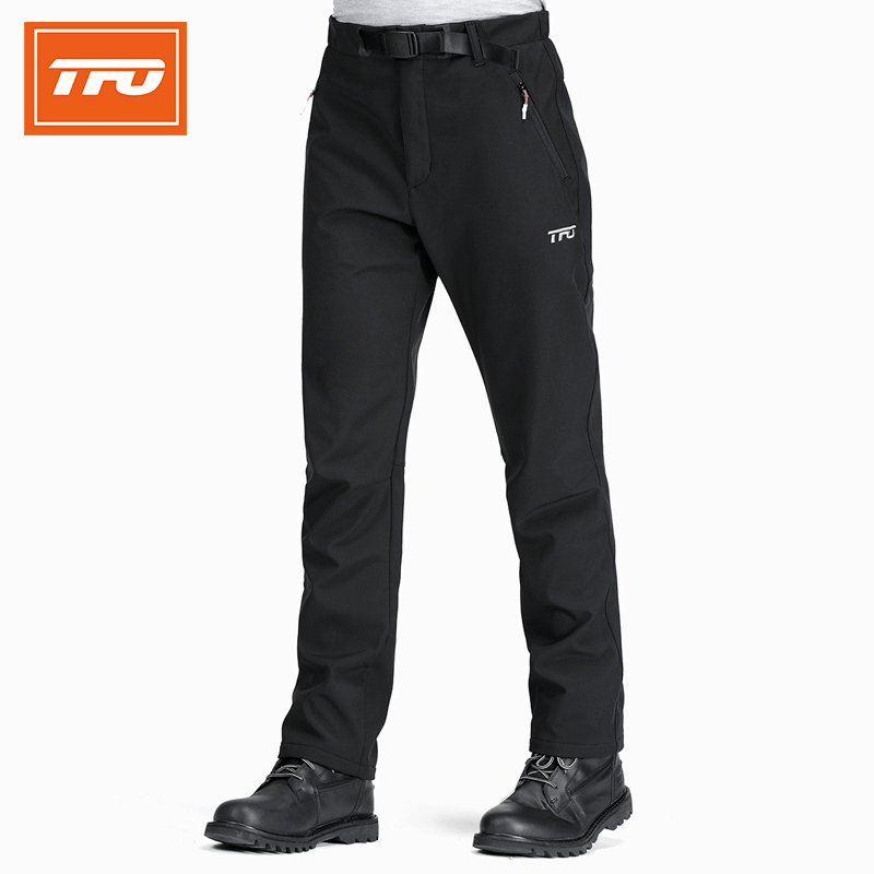 TFO winter outdoor waterproof and windproof soft shell mountaineering stormtrooper pants men with velvet thickened warm and cold business sports