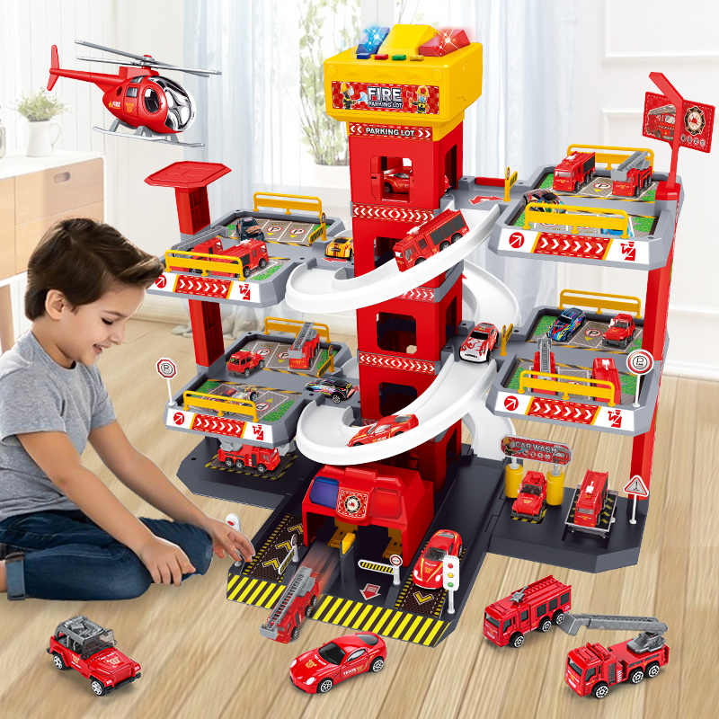 Railcar Parking Lot Toy Car Big Size Alloy Small Car Car Fire Police Car 3-4-year-old Child 6 Puzzle Boy