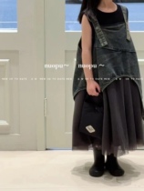 lop 24 years new spring summer style girl denim splicing vest yarn dress