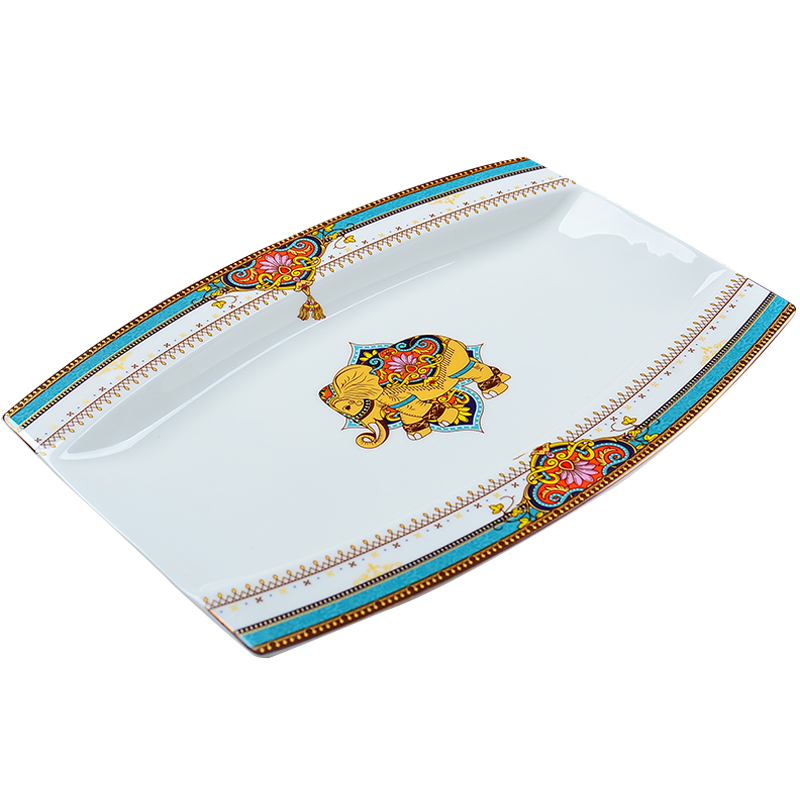 Household fish ipads porcelain plate microwave ceramic creative 12 inch rectangular European style steamed fish plate fish dishes