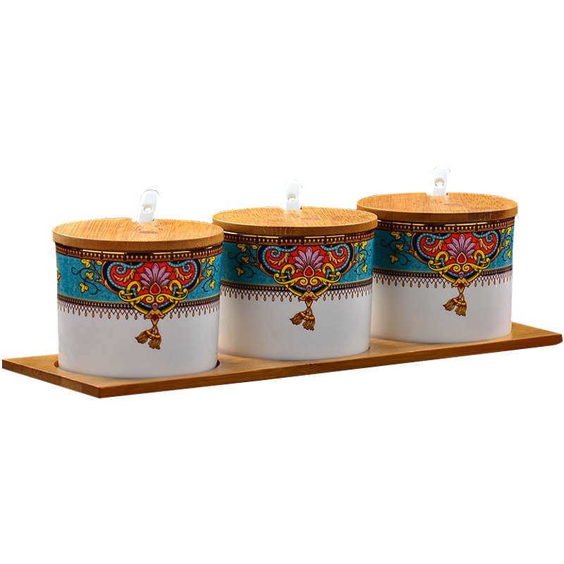 Creative household ceramics flavor pot three - piece kitchen seasoning boxed set ipads China condiment jar jar of salt