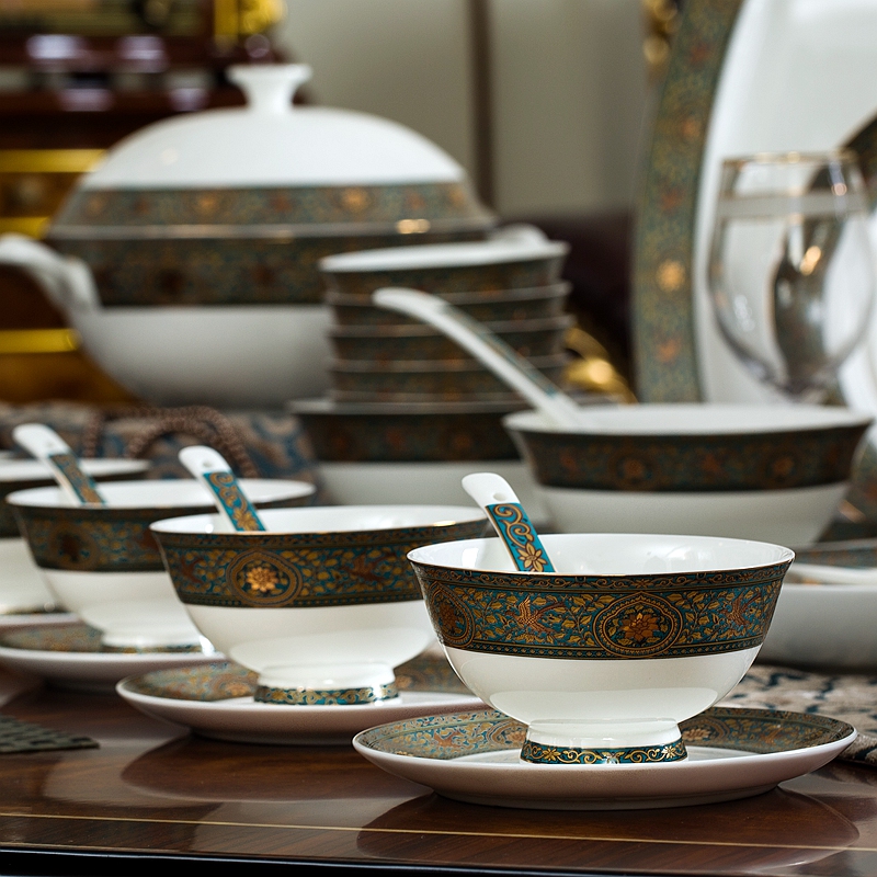 Dishes suit household European - style ipads porcelain dinner set bowl chopsticks ceramics Chinese six combination plate