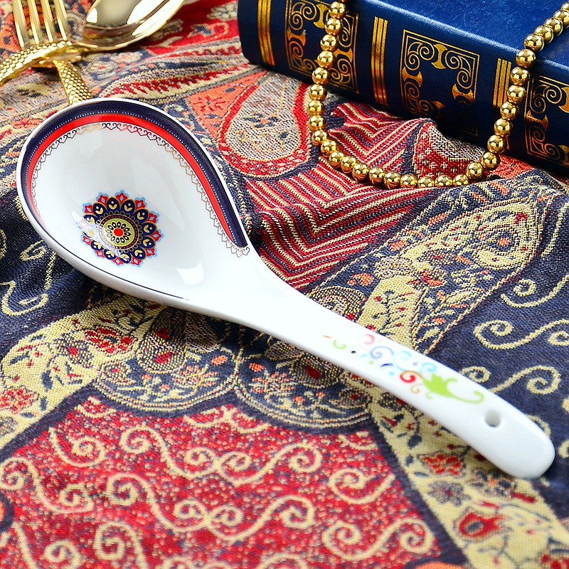 Long handle ceramic household large spoon ladle dish porridge soup spoon run rice porridge spoon hot pot ipads porcelain tableware