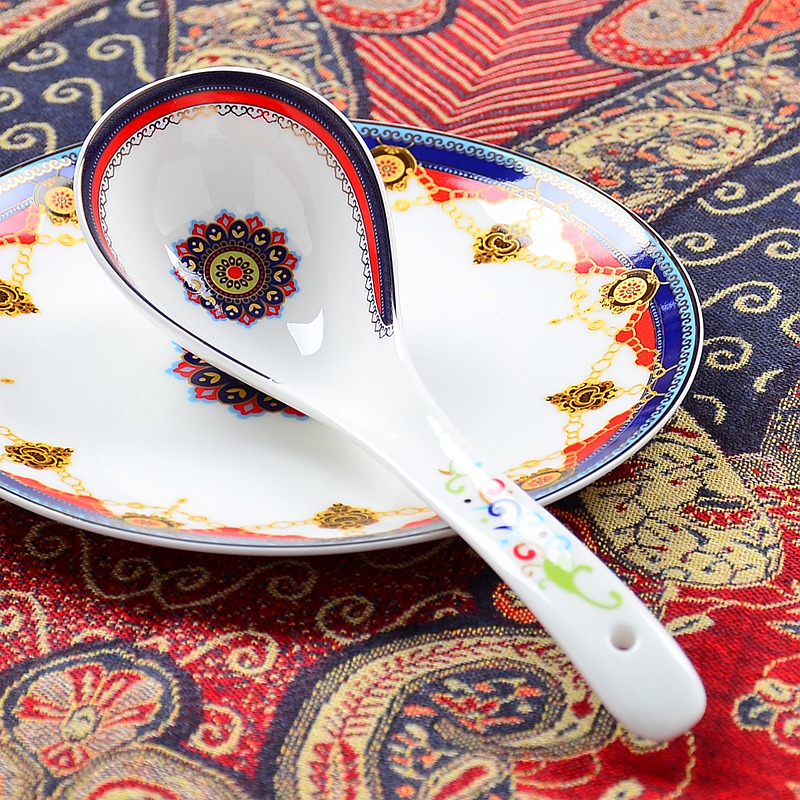 Long handle ceramic household large spoon ladle dish porridge soup spoon run rice porridge spoon hot pot ipads porcelain tableware