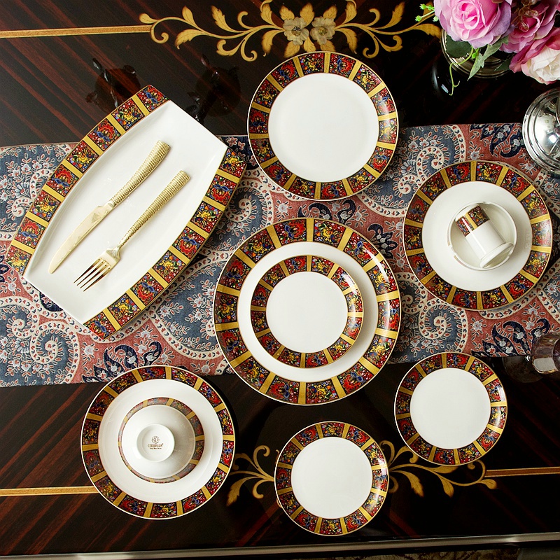 Tangshan ipads porcelain tableware 56 head dishes chopsticks sets of household creative dishes European ceramics microwave up phnom penh