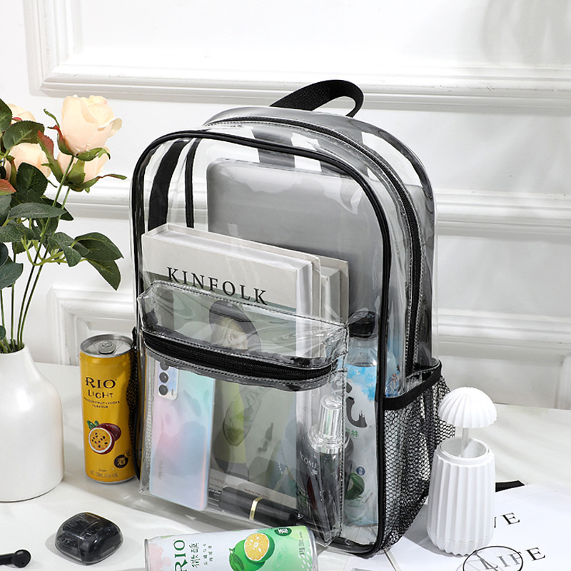 Transparent Backpack for Women, Korean Style, Large Capacity Student School Bag, Gym Bag, Fashionable and Trendy Men's Pvc Waterproof Backpack