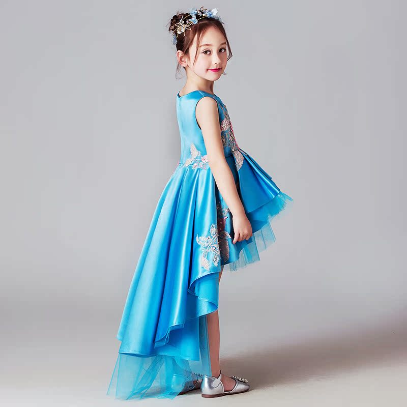 Những bông hoa đầy màu sắc. váy dài biểu diễn piano váy chương váy Girls váy nhỏ chủ chiếc váy kéo đuôi của trẻ em.