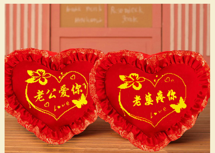 Mới màu đỏ đám cưới lễ hội cross stitch gối vợ chồng hôn nhân chỉ đơn giản là một cặp Bainianhaoge - Công cụ & phụ kiện Cross-stitch tranh thêu chữ thập bình hoa