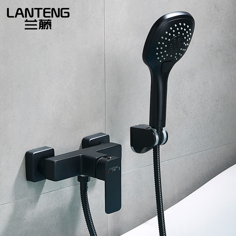 Nordic Black Shower Faucet with All-Copper Mixing Valve, Bathroom Hot and Cold Water Faucet, Concealed Mixing Shower Switch