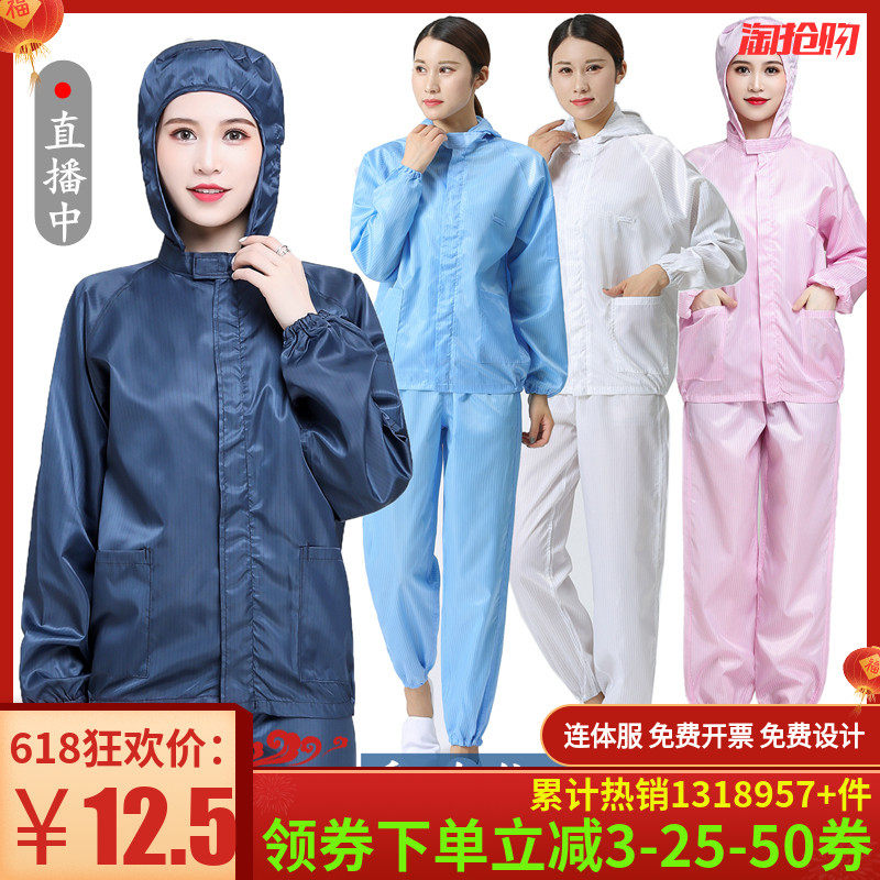 Anti-static hooded split clothing dust-free clothes conjoined work workshop clean blue painted white jacket pants for men and women