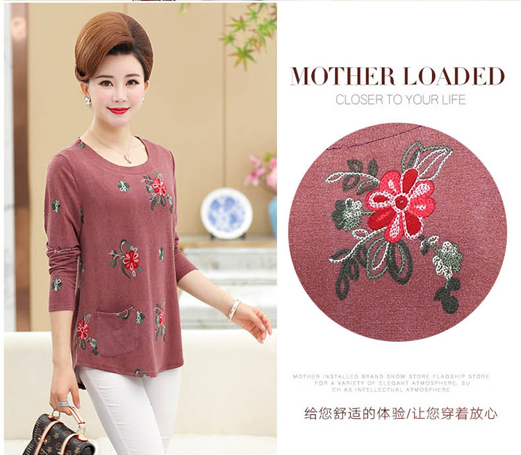 Áo sơ mi nữ trung niên mùa xuân và mùa thu áo rộng kích cỡ lớn cho mẹ trung niên áo thun dài tay áo sơ mi nữ ở phần dài ao dam trung nien