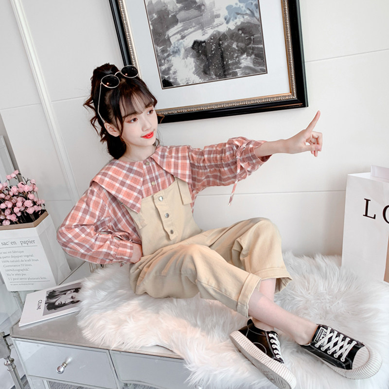 Girl Cuddling Bag Pants Suit Autumn 2022 New Foreign Pie Clothes Casual Spring Autumn Nets Red Fashion Fried Street Children Autumn Clothes