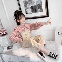 3 girls autumn suit 4 Korean version 5 foreign atmosphere 6 Childrens straps 7 Leisure spring and autumn Net Red childrens clothes 8-year-old tide