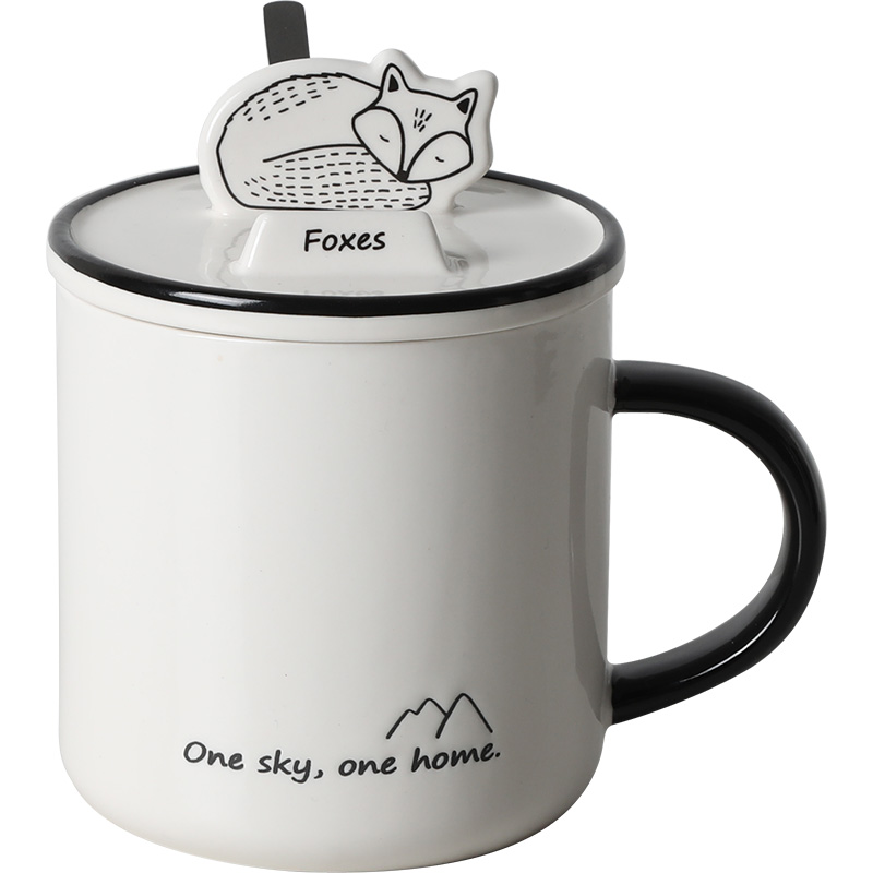 The Home office coffee cup keller spoon with lid ceramic cartoon water put to as creative cup mobile phone