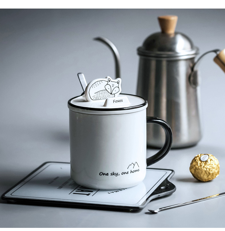 The Home office coffee cup keller spoon with lid ceramic cartoon water put to as creative cup mobile phone