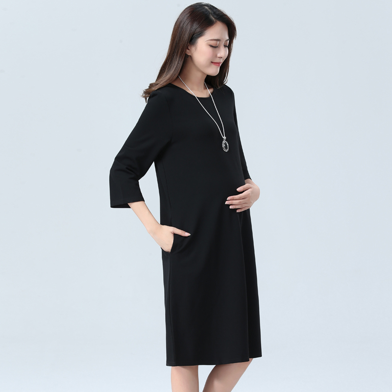 Maternity Dress 2026 Spring and Summer New Style Round Neck Short-Sleeved Business Attire Pure Cotton Breathable Slimming Work Clothing Formal Dress