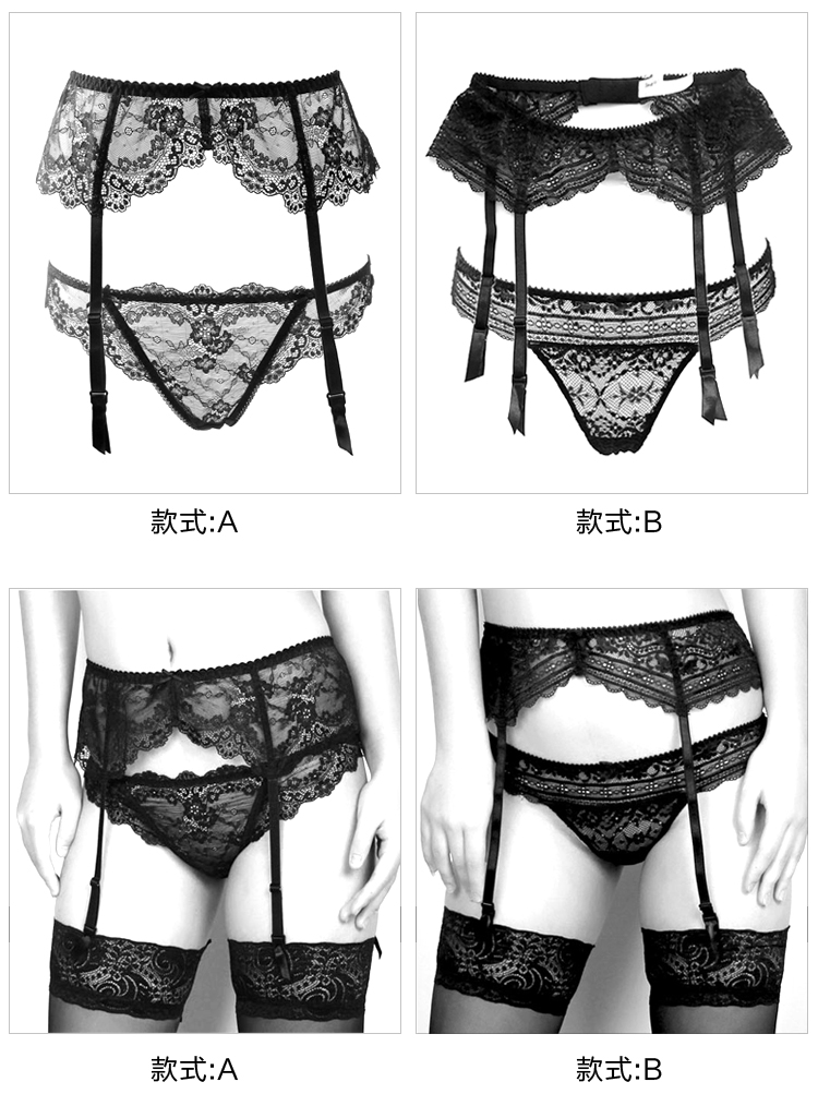 Của phụ nữ Bí Mật Châu Âu và Mỹ Ren Cám Dỗ Garter Set Đen Kích Thước Lớn Nút Kim Loại Kháng Cáo Vớ