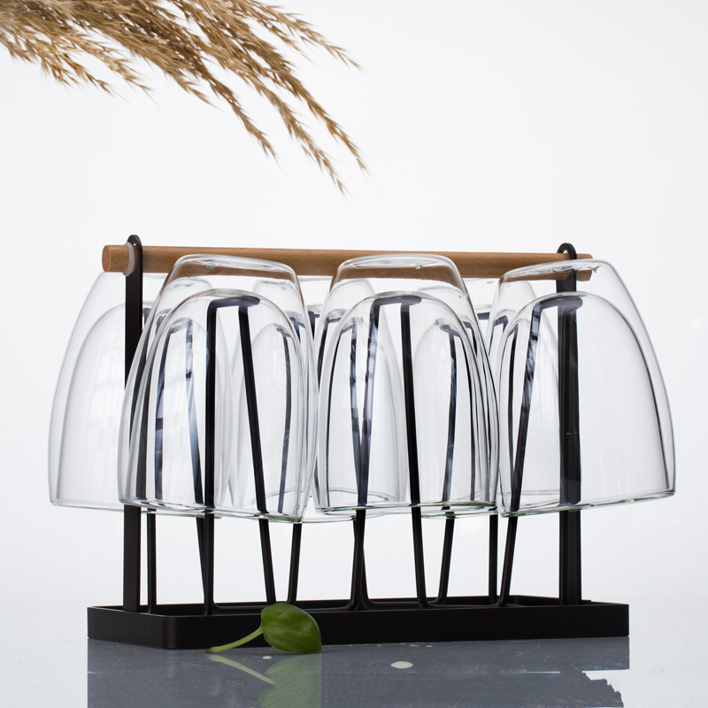 Home Glass Water Glass High Boron Silicon Double Cup Thermal Insulation Flower Tea Cup Creative Coffee Cup Home Drain Cup Holder Suit