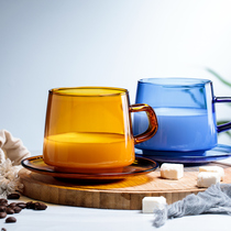 Personality colored glass Coffee Cup home heat-resistant water cup milk mug mug mug with cup saucer set for office use