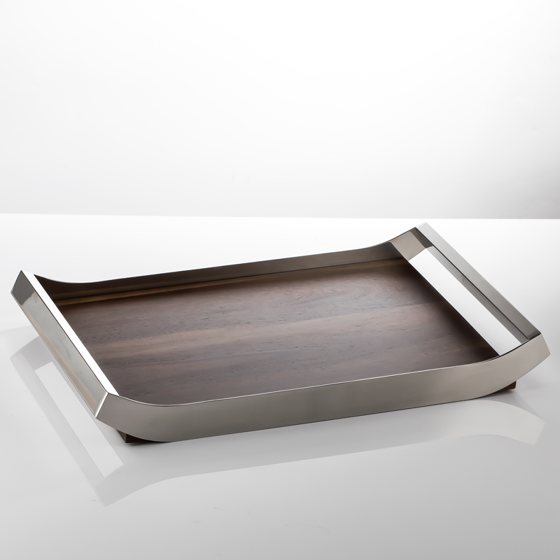 Italian Minimalist High-End Walnut Tray Home Decoration Storage Tray Round Aromatherapy Display Tray Stainless Steel Tray