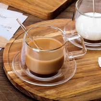 Creative transparent glass double-layer insulated coffee cup with a simple cup and saucer set afternoon tea cup office home