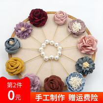 Korean one-character brooch imitation pearl fabric flower corsage high-end temperament shawl buckle pin cardigan accessories female