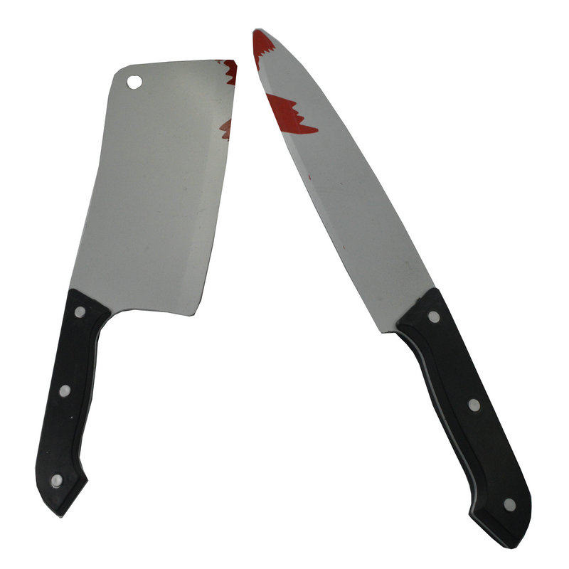 Halloween Props Terror With Blood Spirile Festival Performance Plastic Simulation Soldier Axe Head Saw Fake Kitchen Knife Machete