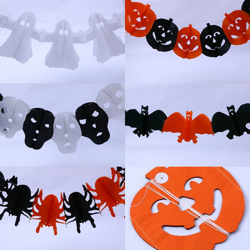 Five Eva Conti for Halloween Decorative Pull Flowers Colorful Strips Ghost Festival Paper Laflower Skull Pumpkin Bat Ghost Pull Flower Banner