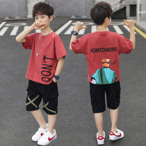  Boys suit 2021 summer new childrens clothing western style top middle and large childrens short-sleeved boys T-shirt summer thin tide
