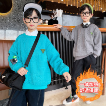 Boy vests plus velvet thickened autumn and winter Childrens Hooded top 2021 New Winter Childrens sweatshirt boys